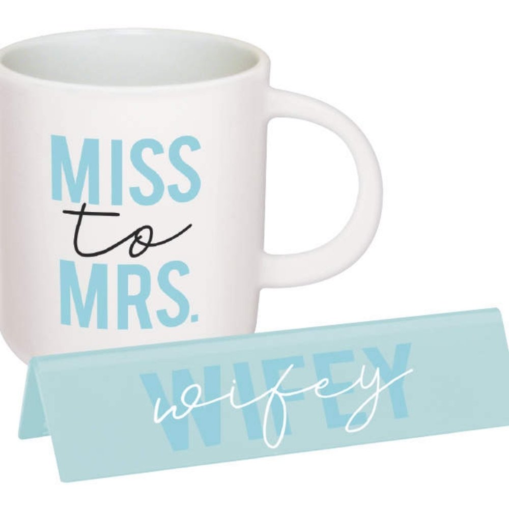 "Miss to Mrs." Bridal Ceramic Mug & Desk Plaque Gift Set